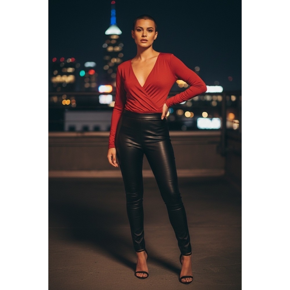 EDM‎ Timing Long-Sleeved Wrap-Front Bodysuit Dance Club Nightlife Sz S red dance